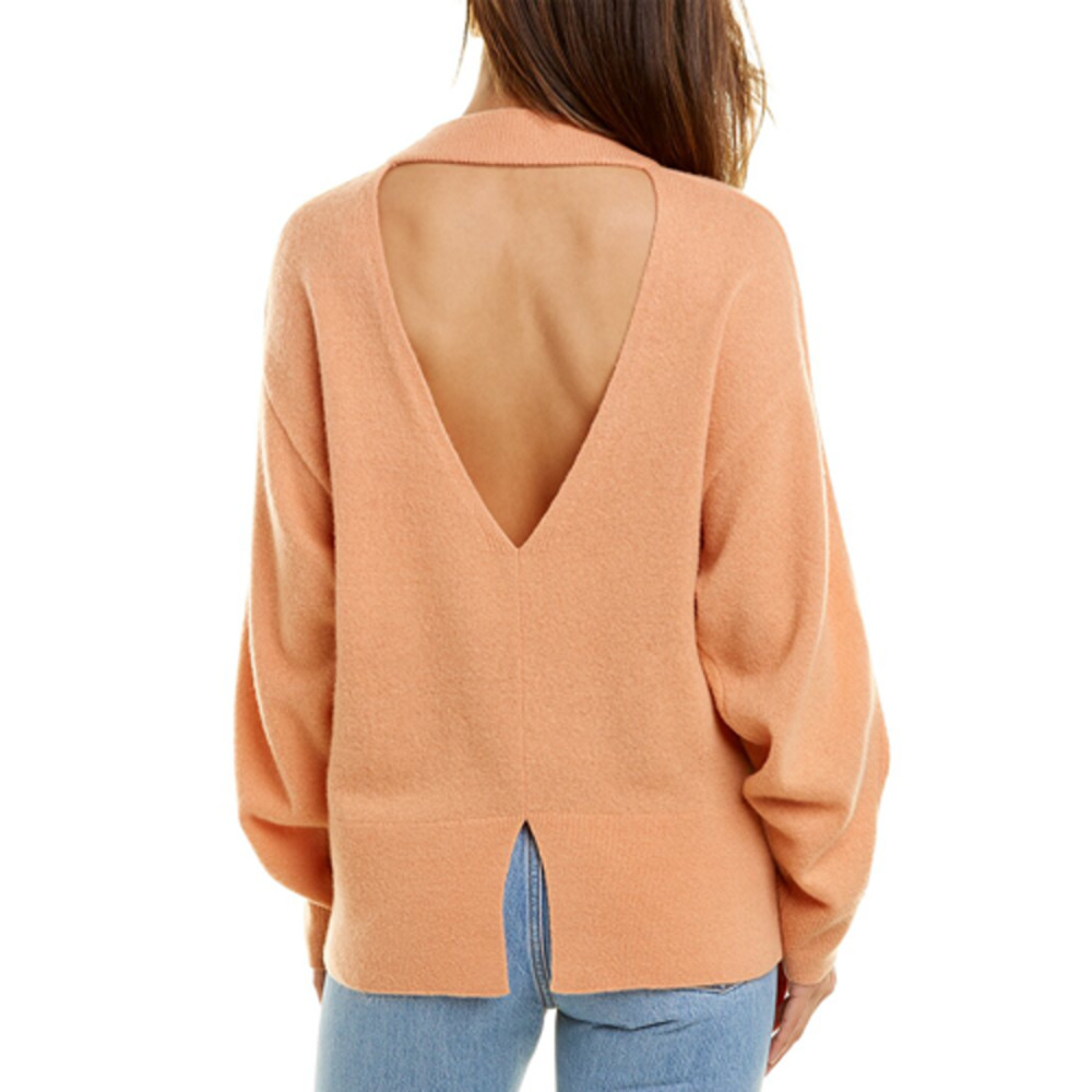 A.L.C Sierra Mock Neck Wool Blend Sweater Cut Out Back Classic Fit Dune Size M